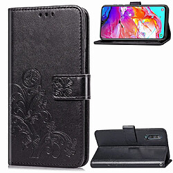 Wewoo Housse Coque Étui en cuir à Motif fleurs pressées Lucky Clover pour Galaxy A70avec porte-cartes et & Portefeuille et dragonne Noir