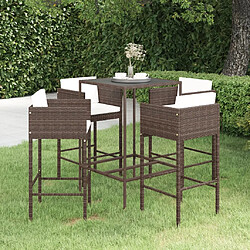 vidaXL Ensemble bar de jardin 5 pcs et coussins Résine tressée Marron