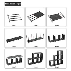 Acheter Étagère de rangement multifonctionnelle assemblée à 3 niveaux et 6 compartiments, noir