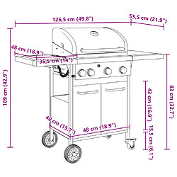 vidaXL Barbecue gril à gaz avec 4 brûleurs noir acier enduit de poudre pas cher