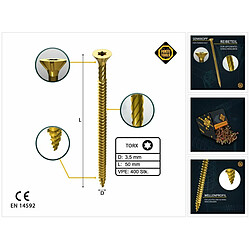 Forte-Forte FORTE Tools Vis à bois universelle 3,5 x 50 mm T15, Galvanisée jaune, Tête fraisée Torx, Filetage total, 400 pcs. (2x 000051399471)