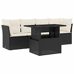 vidaXL Salon de jardin 5 pcs avec coussins noir résine tressée