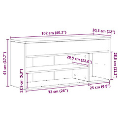 vidaXL Banc à chaussures chêne marron 102x30,5x45 cm bois d'ingénierie pas cher