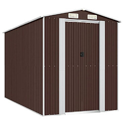 Helloshop26 Abri de jardin cabane cabanon maison de stockage remise extérieur hangar outils robuste foncé 192 x 357 x 223 cm acier galvanisé marron 02_0022319