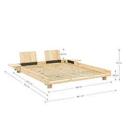 Acheter Inside 75 Lit futon SOCIAL pin laqué naturel couchage 140x200 cm avec 2 dossiers et 2 tables d'appoint