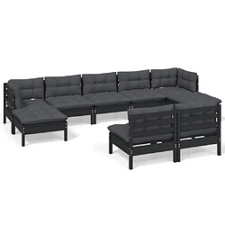 Maison Chic Salon de jardin 9 pcs + coussins - Mobilier/Meubles de jardin - Table et chaises d'extérieur Noir Bois de pin -MN78893