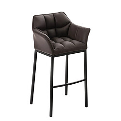 Decoshop26 Tabouret de bar chaise haute de comptoir couture carrées assise en PVC marron 4 pieds stables en métal noir 10_0004686