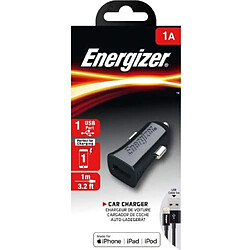 Energizer MOBILES AND ACCESSORIES DCA1ACLB3 - Chargeur voiture - 1 A - 1 USB - Câble Lightning inclus/ Compatible MFI - Prise Allume Cigare - Charge et Synchronisation Rapide - Noir