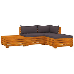 Maison Chic Ensemble de 4 Tables et chaises d'extérieur avec coussins,Salon de jardin Bois d'acacia solide -GKD479029