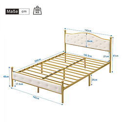 Acheter KOMHTOM Lit Double En Métal - Sommier À Lattes Tête De Lit - Lit D'Appoint - 140 X 200 cm - Doré