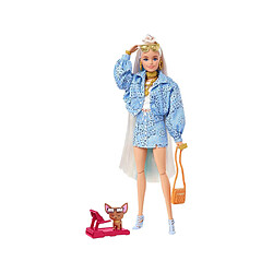 Mattel Poupée Mannequin Barbie Extra - Tenue Bandana avec son Chihuahua Bleu