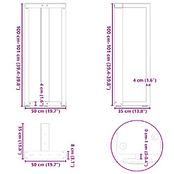 vidaXL Pieds de table de bar forme de T 2 pcs noir 50x35x(101-102) cm pas cher