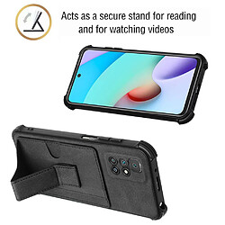 Coque en TPU + PU coussin aux quatre coins, anti-rayures avec béquille et porte-cartes noir pour votre Xiaomi Redmi 10/Redmi 10 Prime