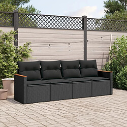 Maison Chic Salon de jardin 4 pcs avec coussins | Ensemble de Table et chaises | Mobilier d'Extérieur noir résine tressée -GKD83490