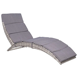 vidaXL Chaise longue pliable avec coussin Résine tressée Gris