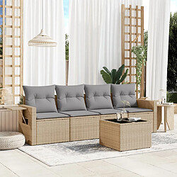 Maison Chic Salon de jardin avec coussins 5 pcs | Ensemble de Table et chaises | Mobilier d'Extérieur beige résine tressée -GKD87682