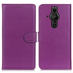 Etui en PU texture litchi, fermoir aimanté avec support violet pour votre Sony Xperia Pro-I