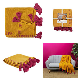 Acheter Toilinux Jeté de canapé surpiqué avec pompons - 130 x 170 cm - Orange et rose