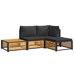 vidaXL Salon de jardin avec coussins 4 pcs bois d'acacia massif