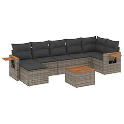 Maison Chic Salon de jardin 8 pcs avec coussins | Ensemble de Table et chaises | Mobilier d'Extérieur gris résine tressée -GKD94923