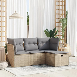 vidaXL Salon de jardin avec coussins 4 pcs beige résine tressée