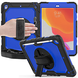 Wewoo Housse Étui Coque Pour iPad 10.2 Gel de silice coloré antichoc + de protection PC avec support et bandoulière et et fente stylo Noir + Bleu pas cher