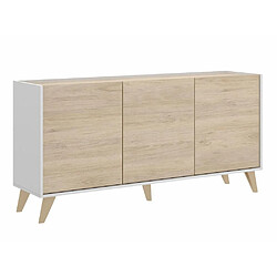 Pegane Buffet Meuble de rangement 3 portes coloris blanc/naturel - Longueur 155 x Hauteur 75 x Profondeur 43 cm