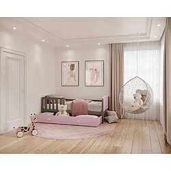 Kids Literie Lit Enfant Tami 90x190 ( Sans Matelas ) Gris - rose Livré avec le sommiers et tiroir.