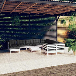 Maison Chic Salon de jardin 11pcs + coussins - Mobilier/Meubles de jardin - Table et chaises d'extérieur blanc bois de pin -MN23374