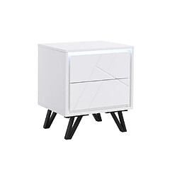 Acheter Vente-Unique Lot de 2 tables de chevet 2 tiroirs - Avec LEDs - MDF - Blanc laqué - SALIANO