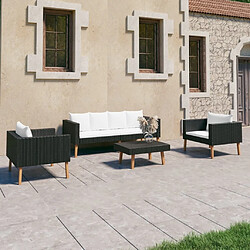 Maison Chic Salon de jardin 4 pcs + coussins - Mobilier/Meubles de jardin - Table et chaises d'extérieur Résine tressée Noir -MN26170