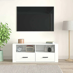 Avis Maison Chic Meuble TV scandinave - Banc TV pour salon Blanc brillant 100x35x40 cm Bois d'ingénierie -MN13662