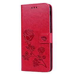 Wewoo Housse Coque Étui en cuir avec rabat horizontal relief Rose pour Samsung Galaxy J4 Plus, support, logements pour cartes et portefeuille (rouge)