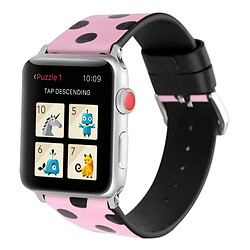 Acheter Wewoo Bande de montre-bracelet en cuir véritable motif à pois pour Apple Watch série 3 & 2 & 1 38mm rose + noir