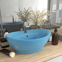 vidaXL Lavabo ovale à trop-plein Bleu clair mat 58,5x39 cm Céramique