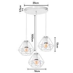 Stoex Plafonnier Rétro À 3 Lumières Suspension Luminaire D'Intérieur Vintage Blanc Suspension Lustre Fer Métallique , Pour Bureau, Salle À Manger pas cher