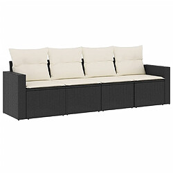 vidaXL Salon de jardin 4 pcs avec coussins noir résine tressée