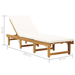 vidaXL Chaise longue pliante avec coussin Bois d'acacia solide pas cher