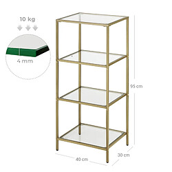 Helloshop26 Étagère de rangement pour salle de bain meuble de rangement en verre trempé à 4 niveaux robuste facile à assembler 95 cm pour salon chambre bureau doré 12_0002808