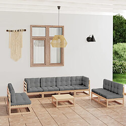 Maison Chic Salon de jardin 9 pcs + coussins - Mobilier/Meubles de jardin - Table et chaises d'extérieur Bois de pin massif -MN61459