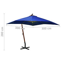 vidaXL Parasol de jardin suspendu avec mât bleu azuré bois de sapin pas cher