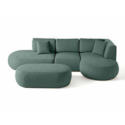 Lisa Design Santorini - canapé modulable d'angle droit + pouf - 5 places - en tissu texturé Santorini - canapé modulable d'angle droit + pouf - 5 places - en tissu texturé - Vert