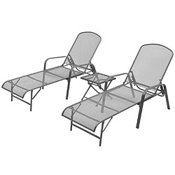 Helloshop26 Lot de 2 transats chaise longue bain de soleil lit de jardin terrasse meuble d'extérieur avec table acier anthracite 02_0012071