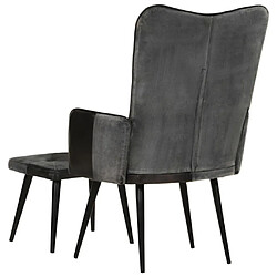 Acheter Maison Chic Fauteuil et repose-pieds,Fauteuil luxe pour relax Noir Cuir véritable et toile -MN83595