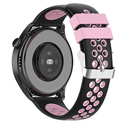 Bracelet en silicone 20mm, trou multiple respirant, bicolore, noir/rose pour votre Huawei Watch GT3 42mm/Samsung Galaxy Watch 42mm