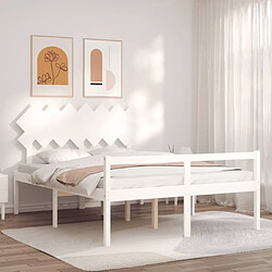 Maison Chic Lit adulte - Cadre Structure de lit avec tête de lit Contemporain blanc King bois massif -MN38934