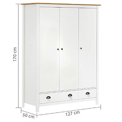 vidaXL Garde-robe à 3 portes Hill Blanc 127x50x170 cm Bois pin solide pas cher