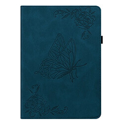 Etui en PU motif de papillons et de fleurs avec porte-cartes et élastique bleu pour votre Samsung Galaxy Tab A8 10.5'' 2021