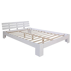 Decoshop26 Lit double 2 personnes avec sommier à lattes en bois blanc 140x 200cm LIT06147