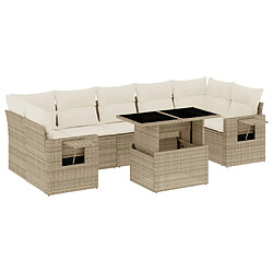 vidaXL Salon de jardin avec coussins 8 pcs beige résine tressée